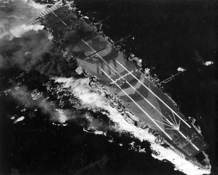 Japanese aircraft carrier Zuihō pictured from a VT-20 TBM during the Battle off Cape Engaño, October 1944