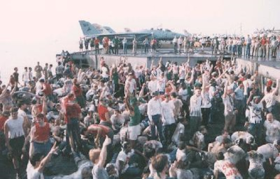 Elevator ride to the flight deck