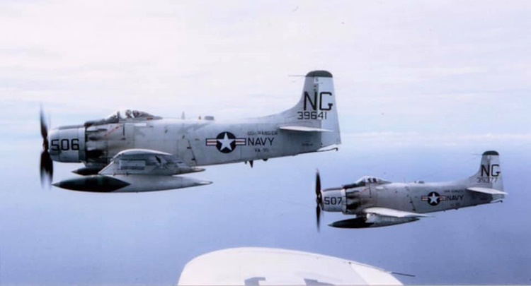 A pair of USS Ranger VA-95 Skyknight A-1 Skyraiders