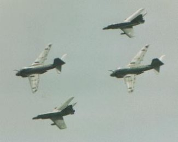 A Pair of VA-95 A-6E Intruders With 2 French Super Etenard Strike fighters From The French Aircraft Carrier Clemenceau